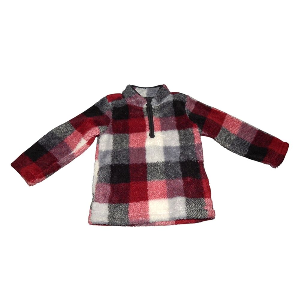 CARTER'S toddler boys 4T red black white checkered fleece 1/4-zip sweatshirt